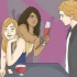 Nader 'n meisie in 'n groep in 'n kafee